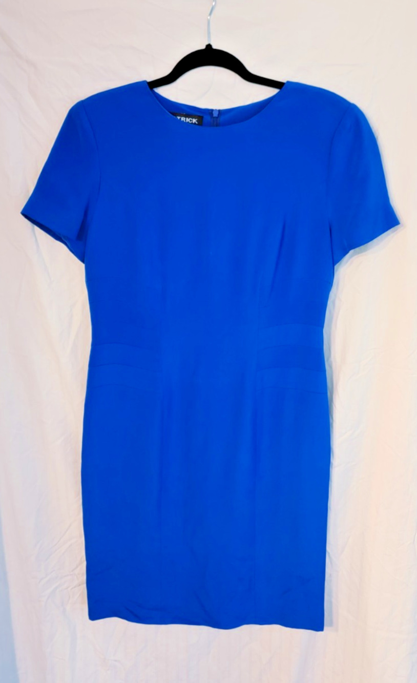 Patrick Collection 100% Silk Cap Sleeve Dress Zip Back Royal Blue Size 10 Sheath